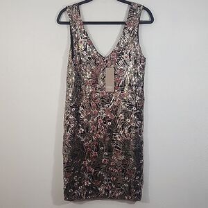 Carla Conti floral embroidered sequined multi-color glam dress size M NWT